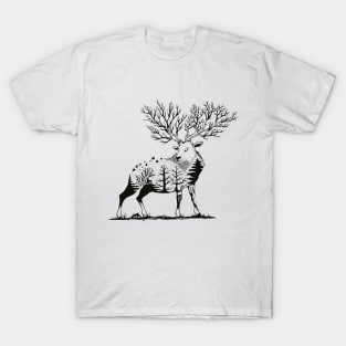 Black and White Nature Minimal Deer T-Shirt